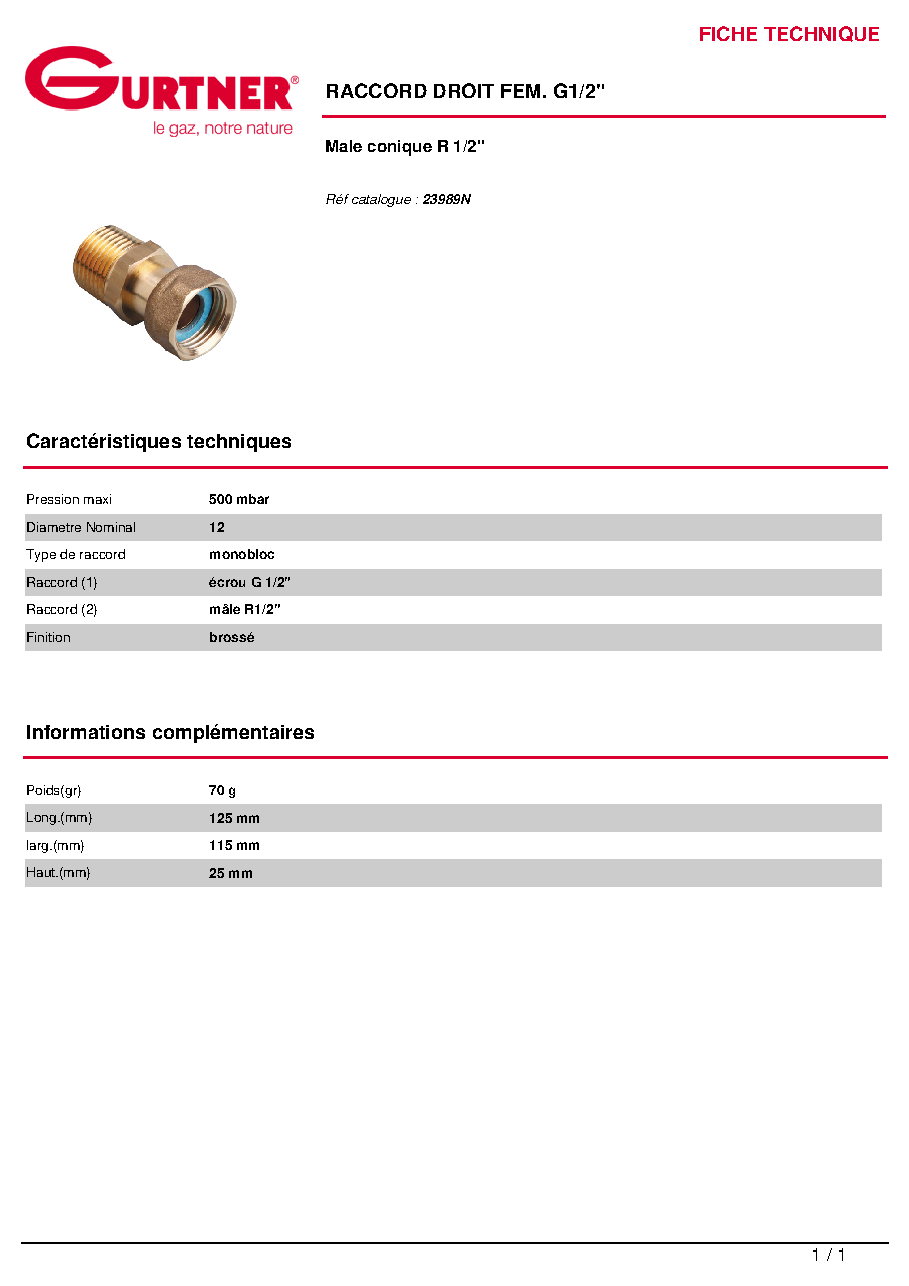 Fiche technique fournisseur