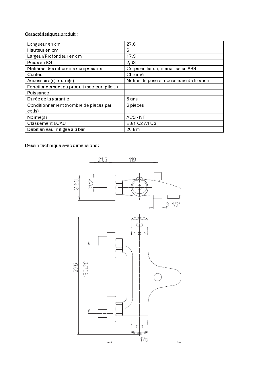 Fiche technique fournisseur