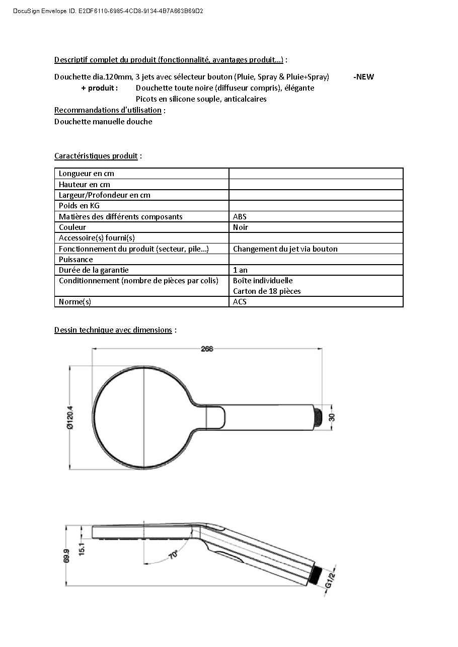 Fiche technique fournisseur