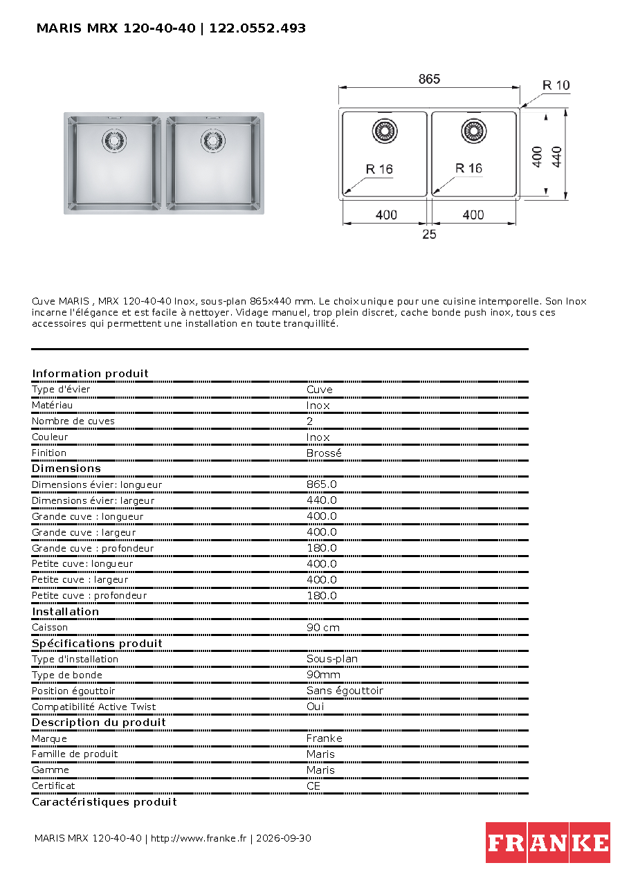 Fiche technique fournisseur