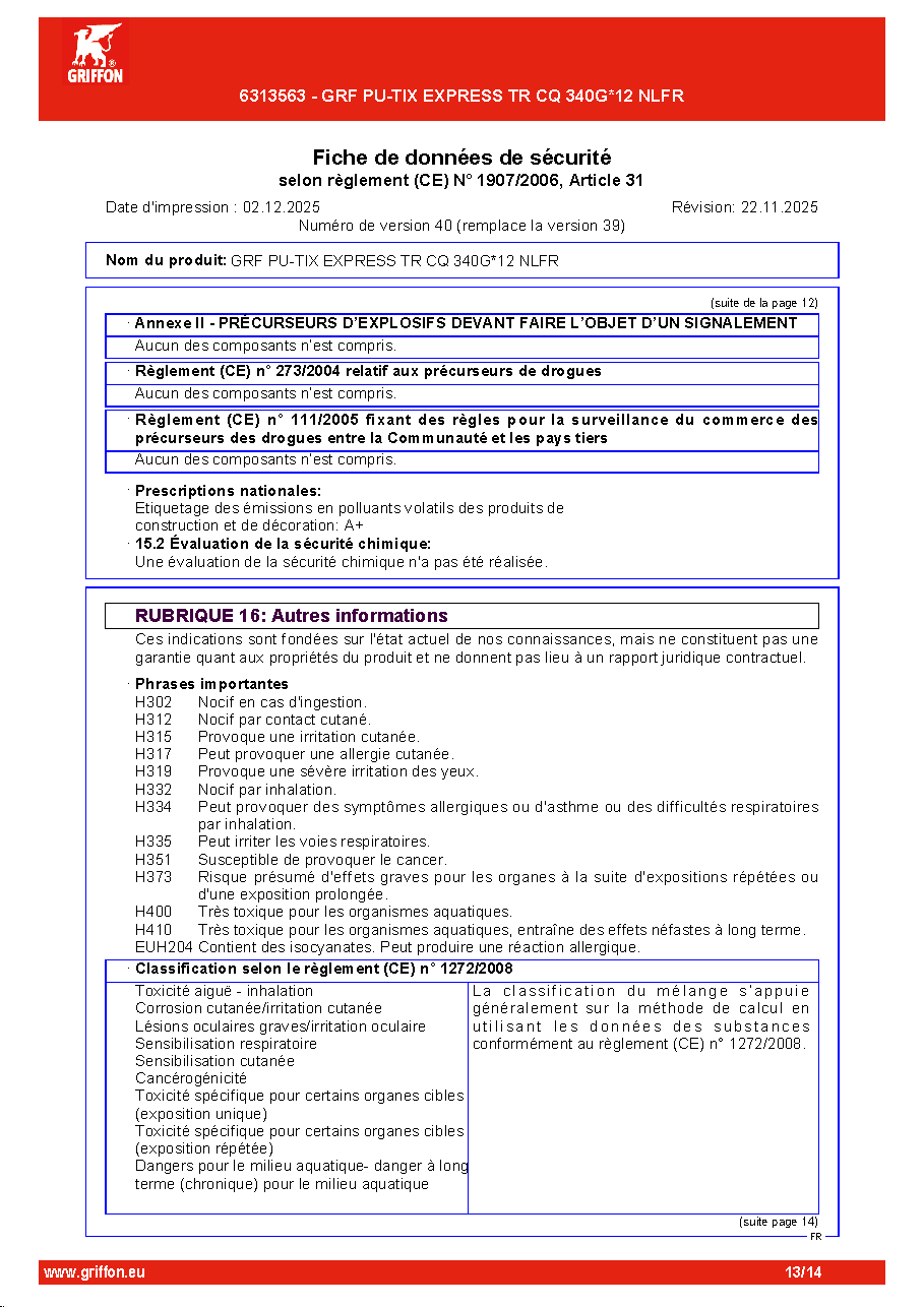 Fiche technique fournisseur