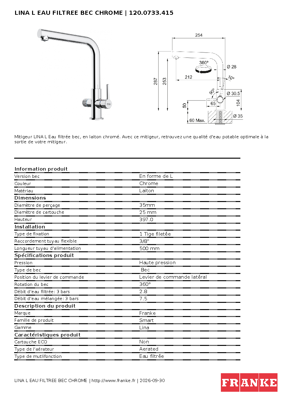 Fiche technique fournisseur