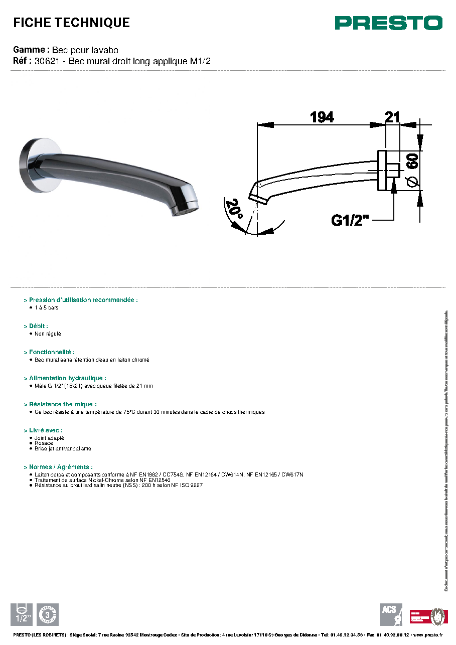 Fiche technique fournisseur