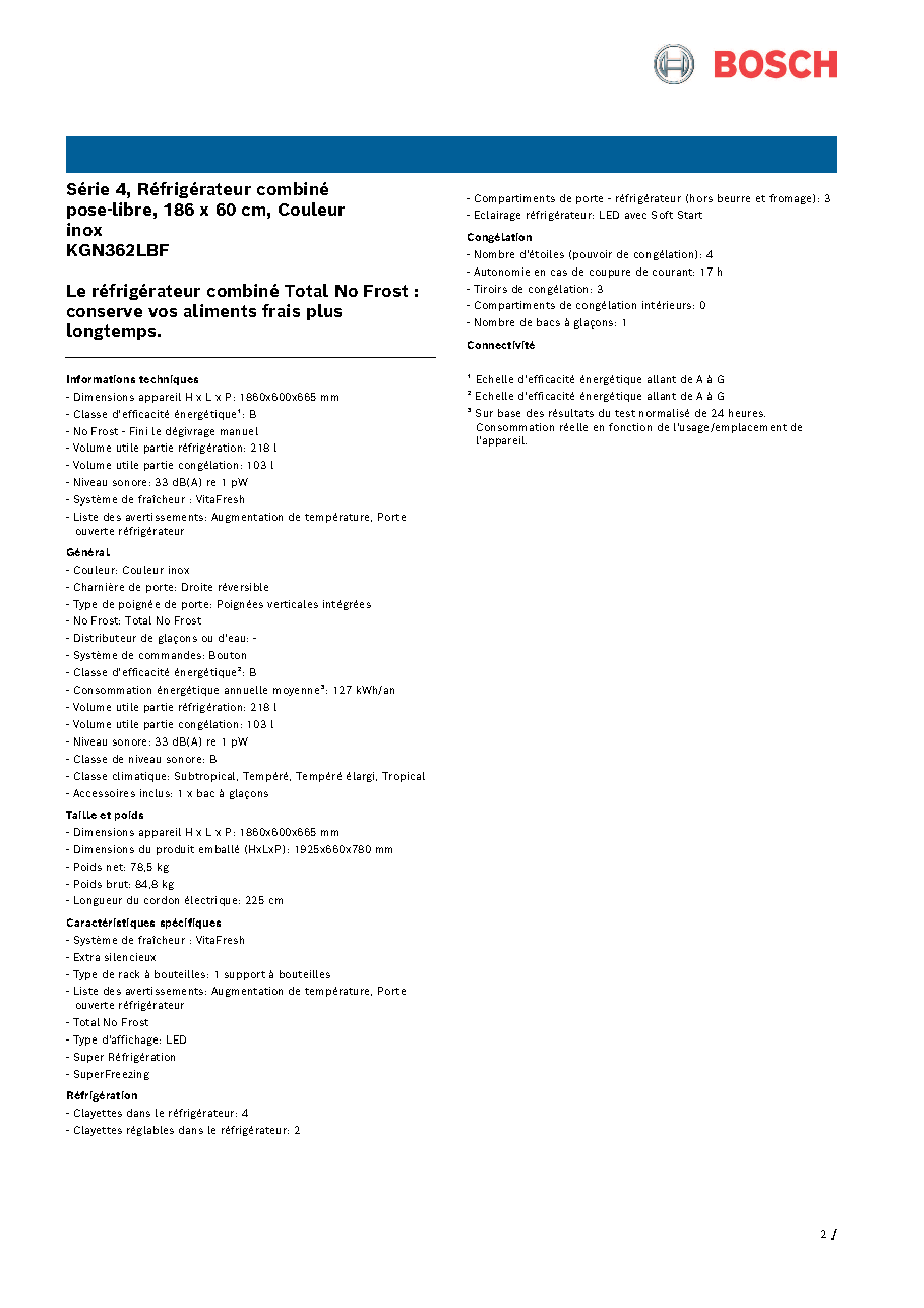 Fiche technique fournisseur