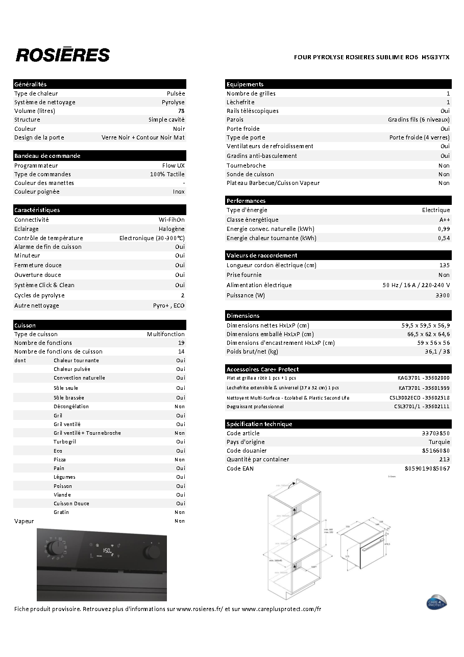Fiche technique fournisseur