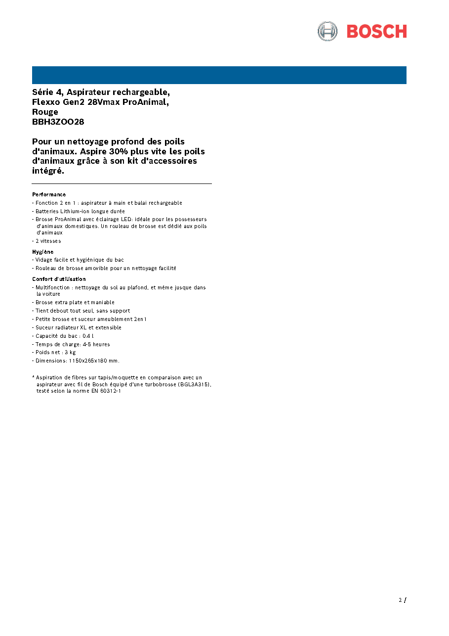 Fiche technique fournisseur