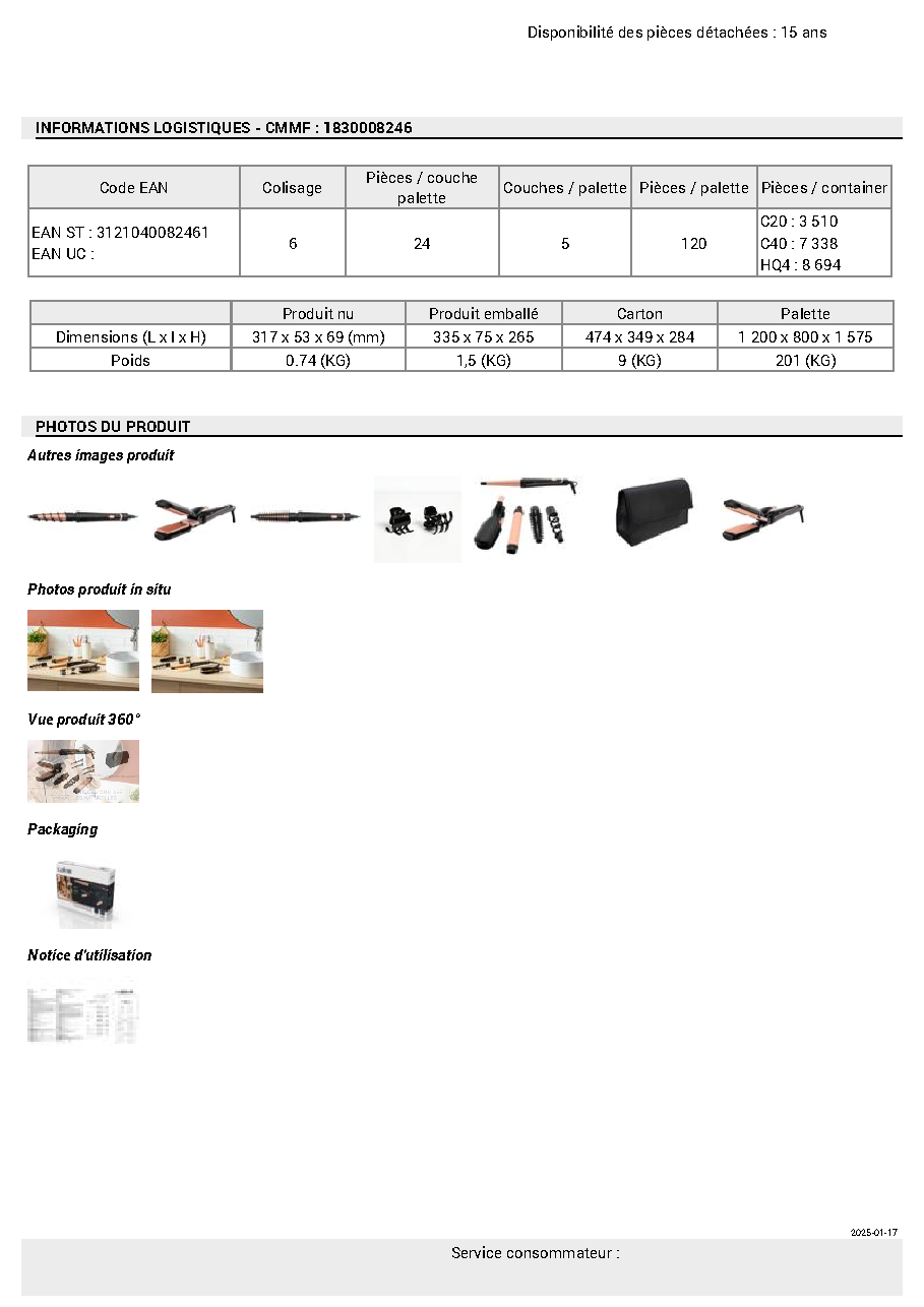 Fiche technique fournisseur