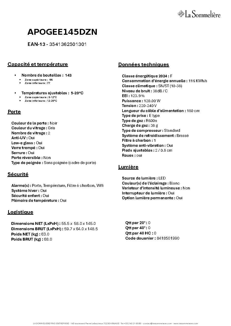 Fiche technique fournisseur