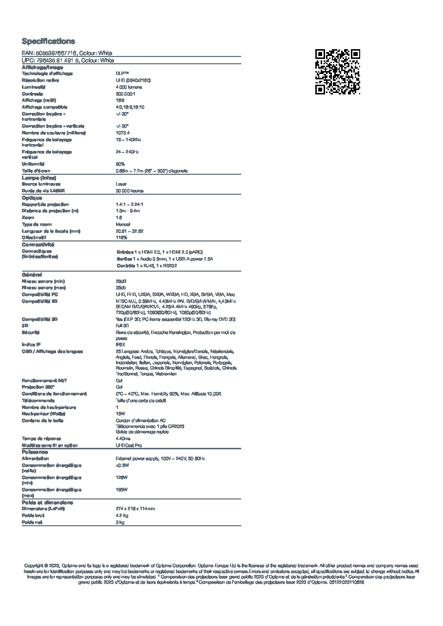 Fiche technique fournisseur