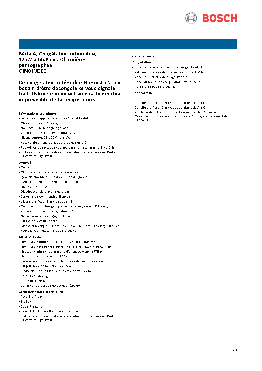 Fiche technique fournisseur