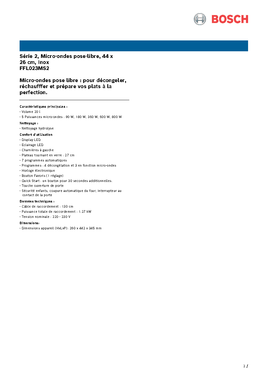 Fiche technique fournisseur