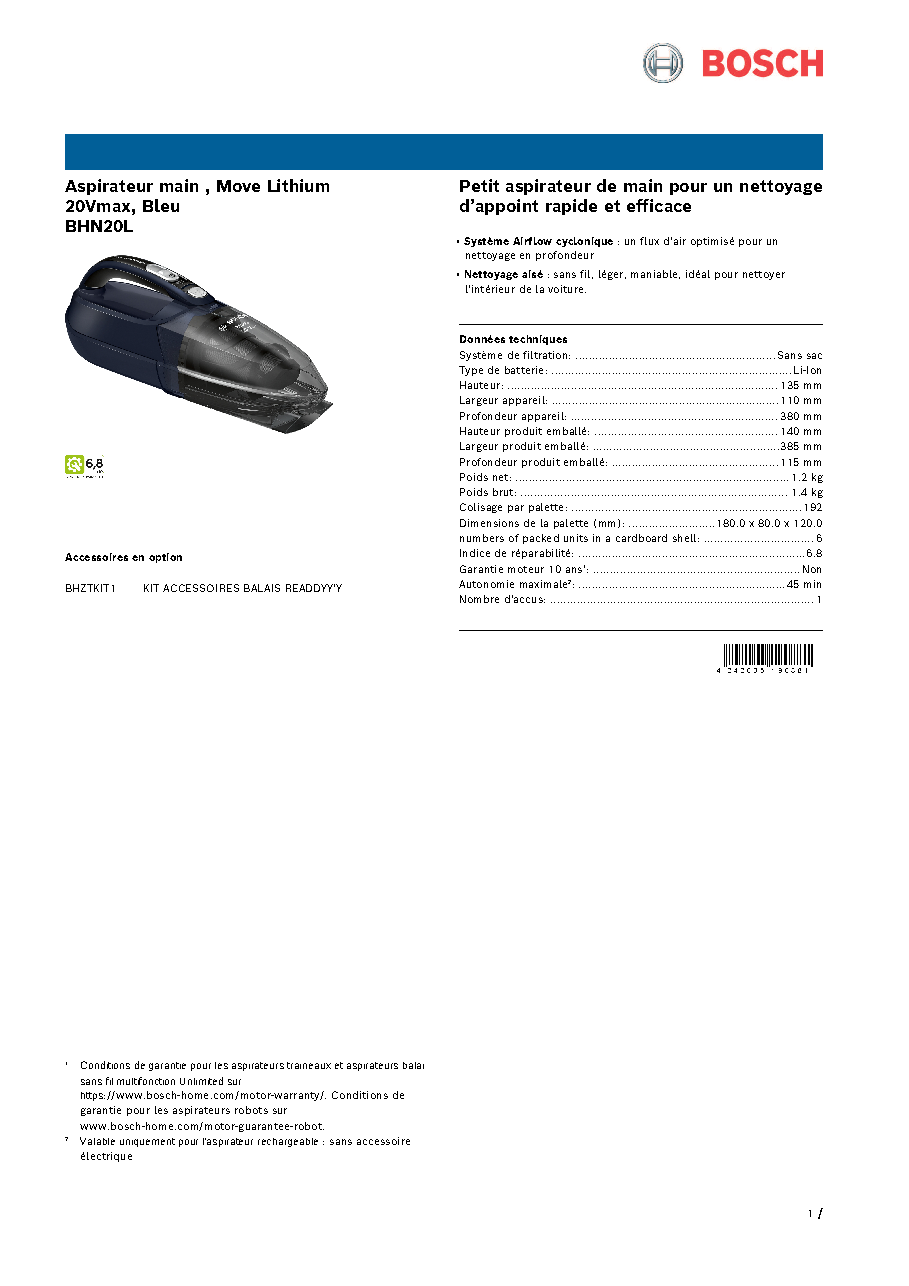 Fiche technique fournisseur
