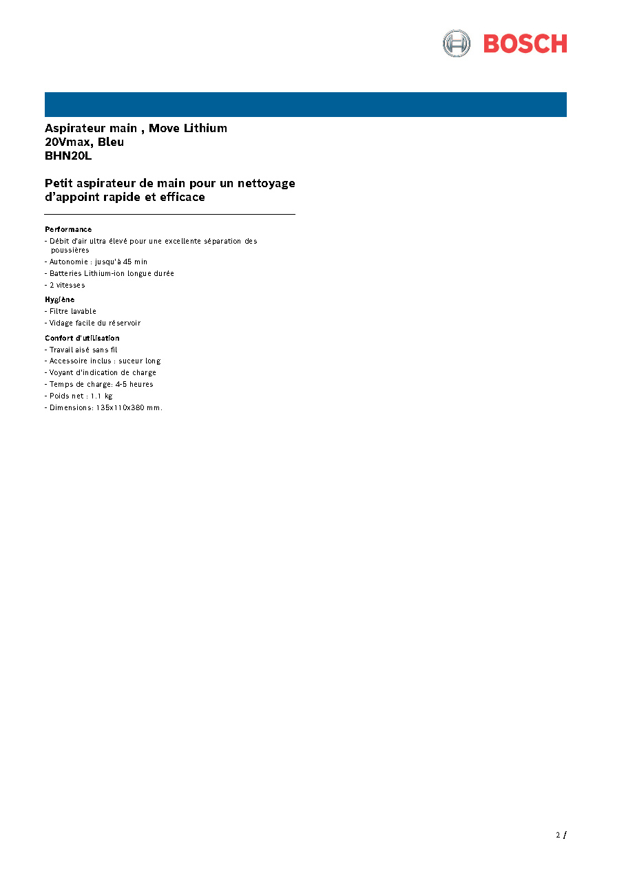 Fiche technique fournisseur