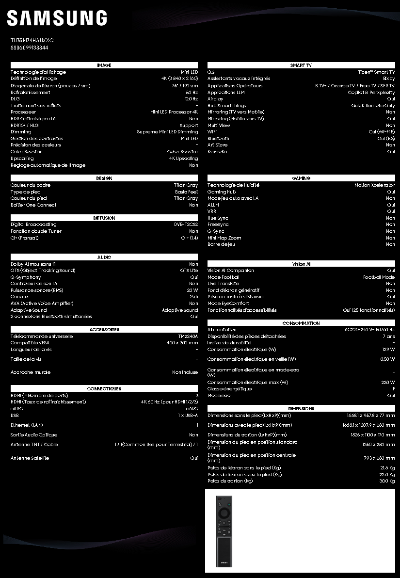 Fiche technique fournisseur