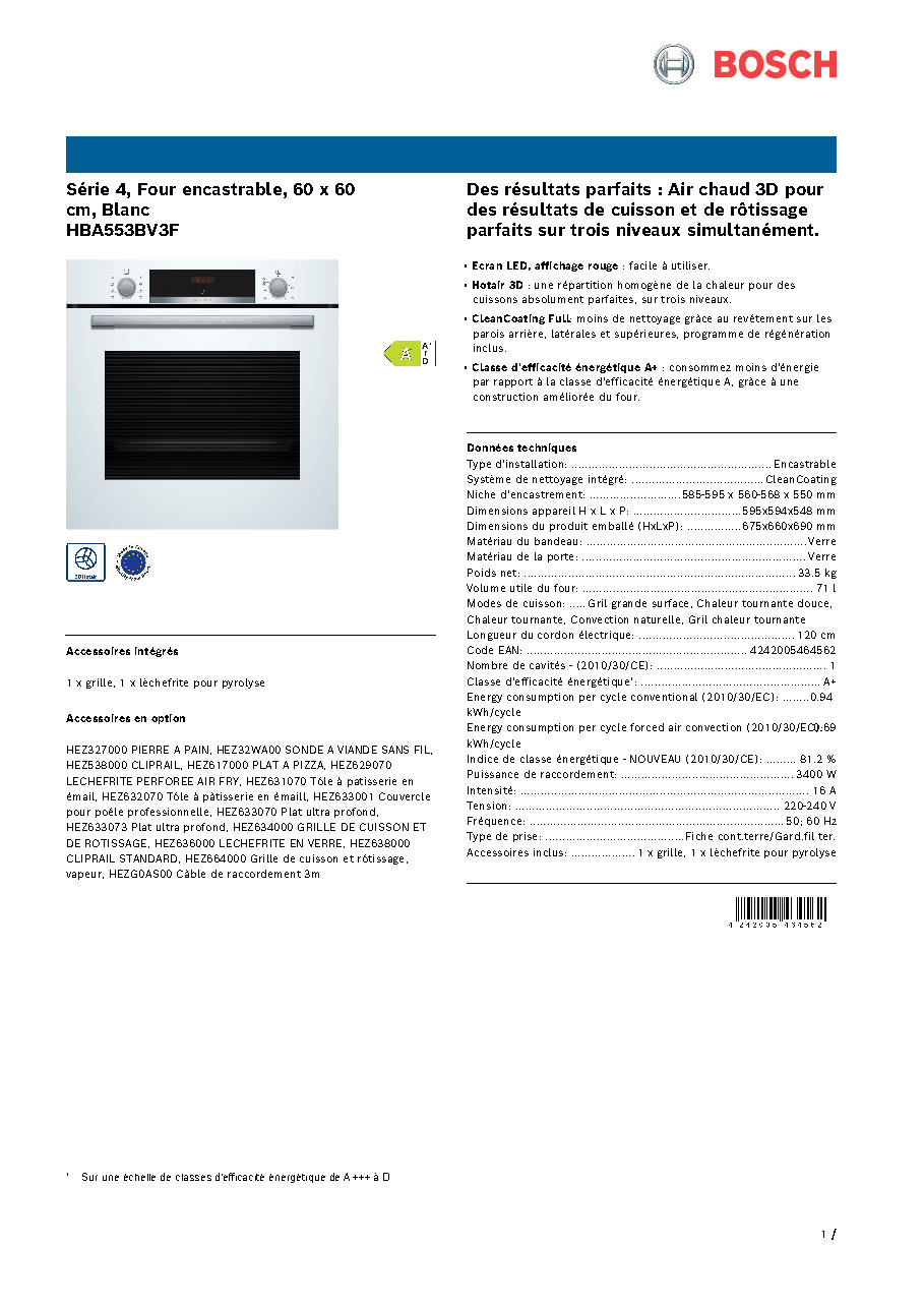 Fiche technique fournisseur