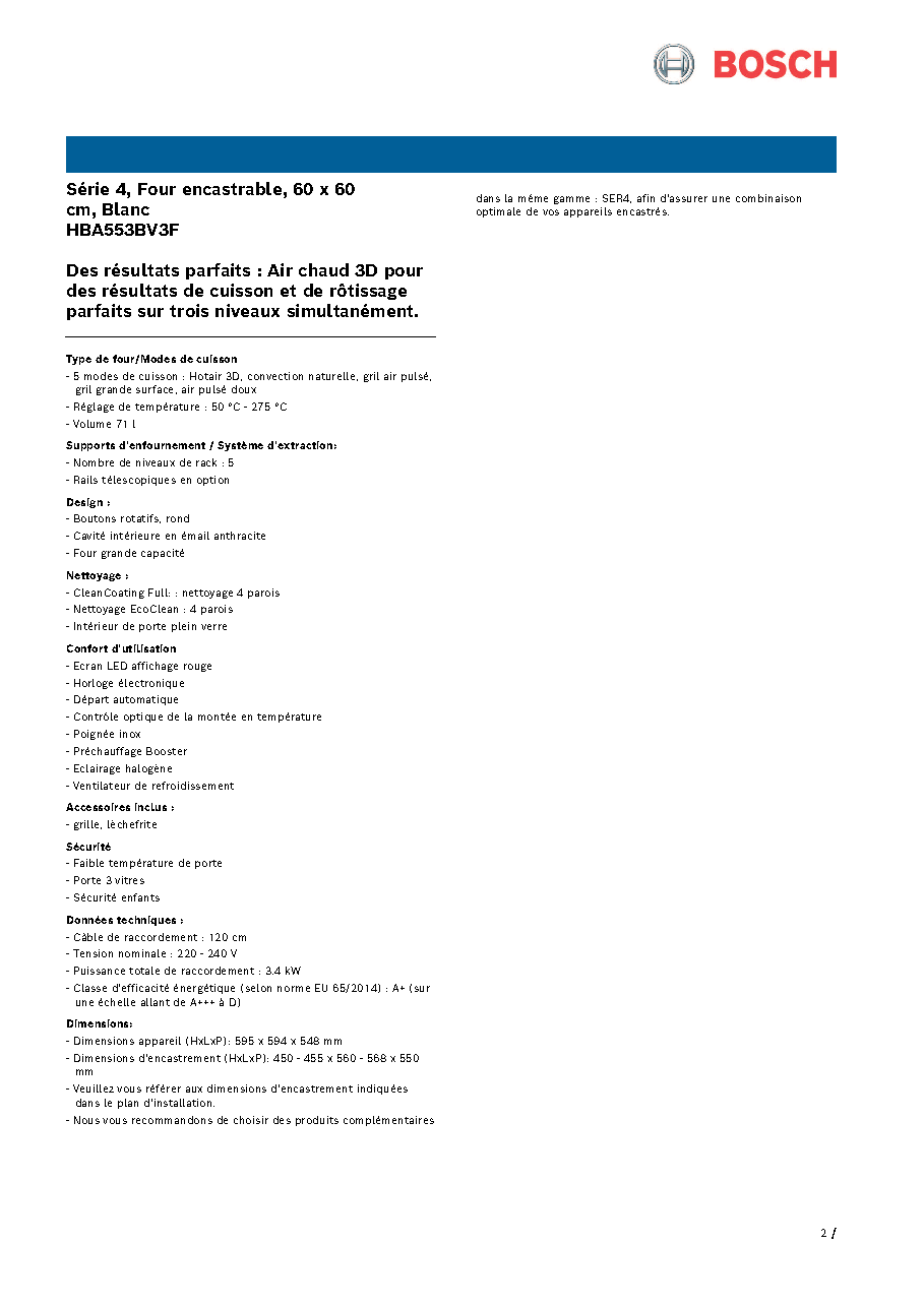 Fiche technique fournisseur