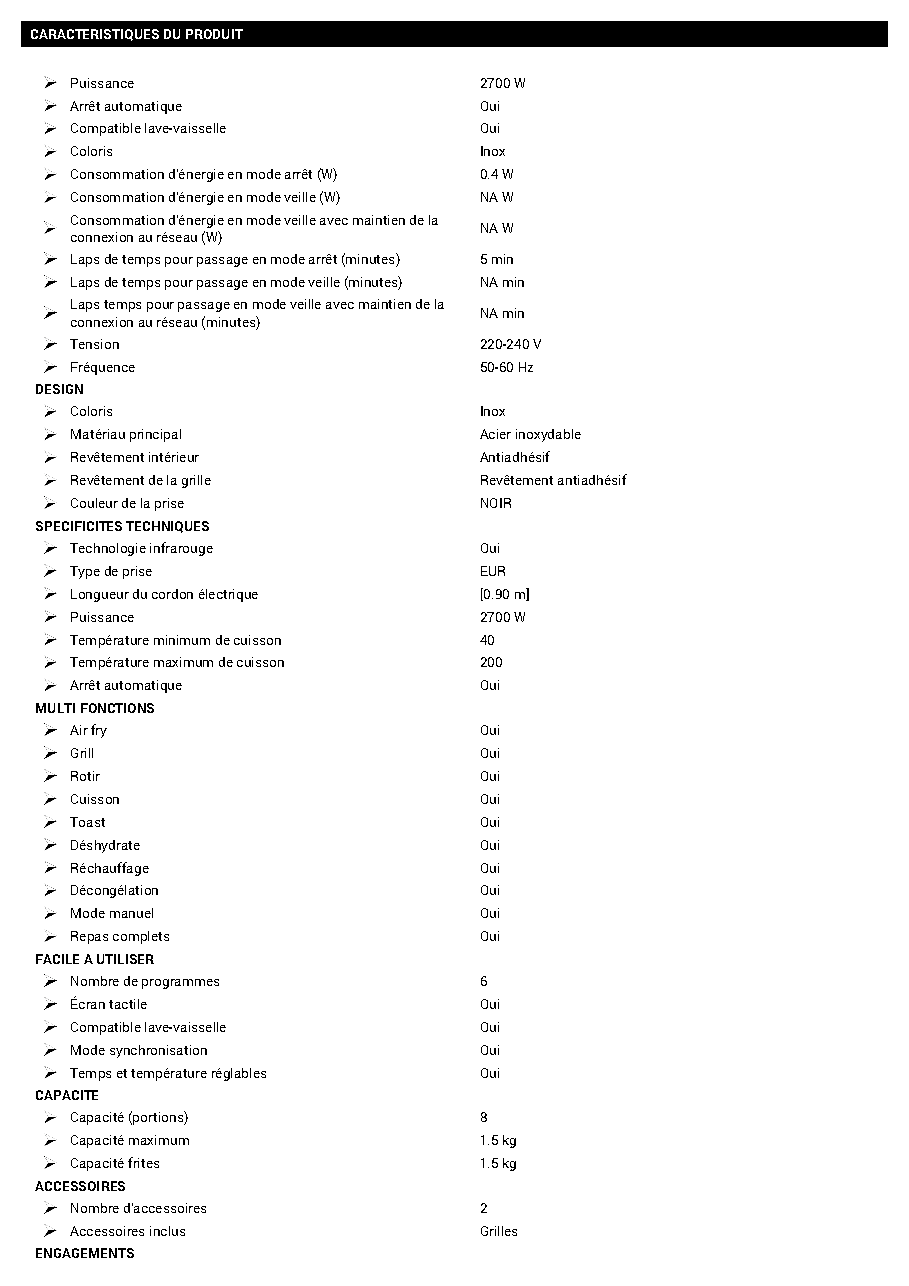 Fiche technique fournisseur