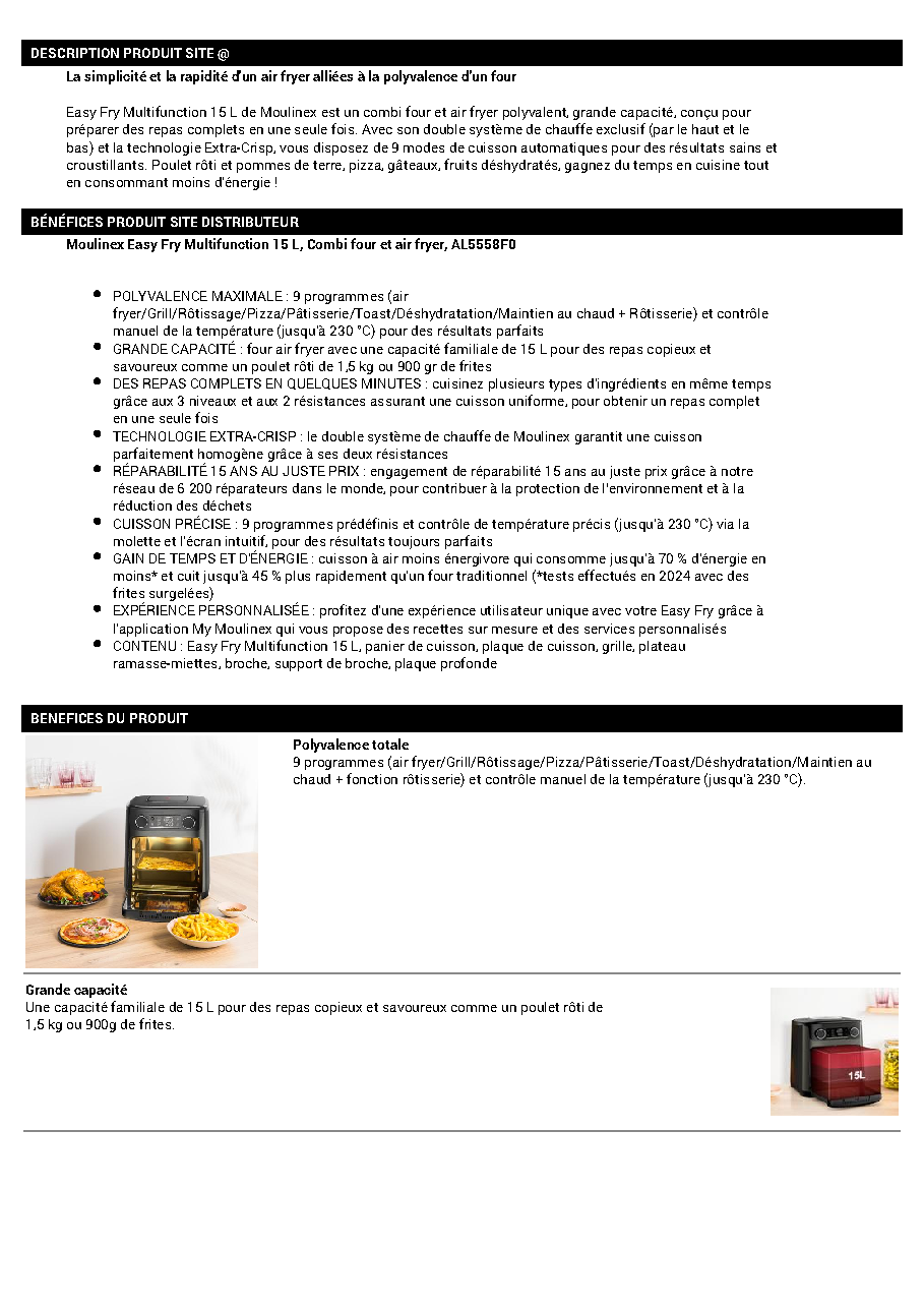 Fiche technique fournisseur