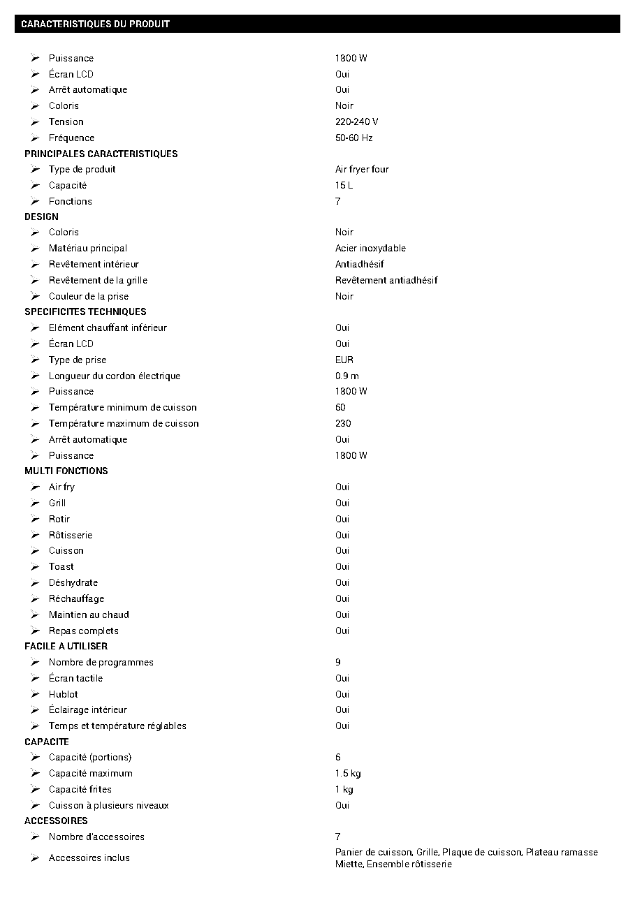 Fiche technique fournisseur