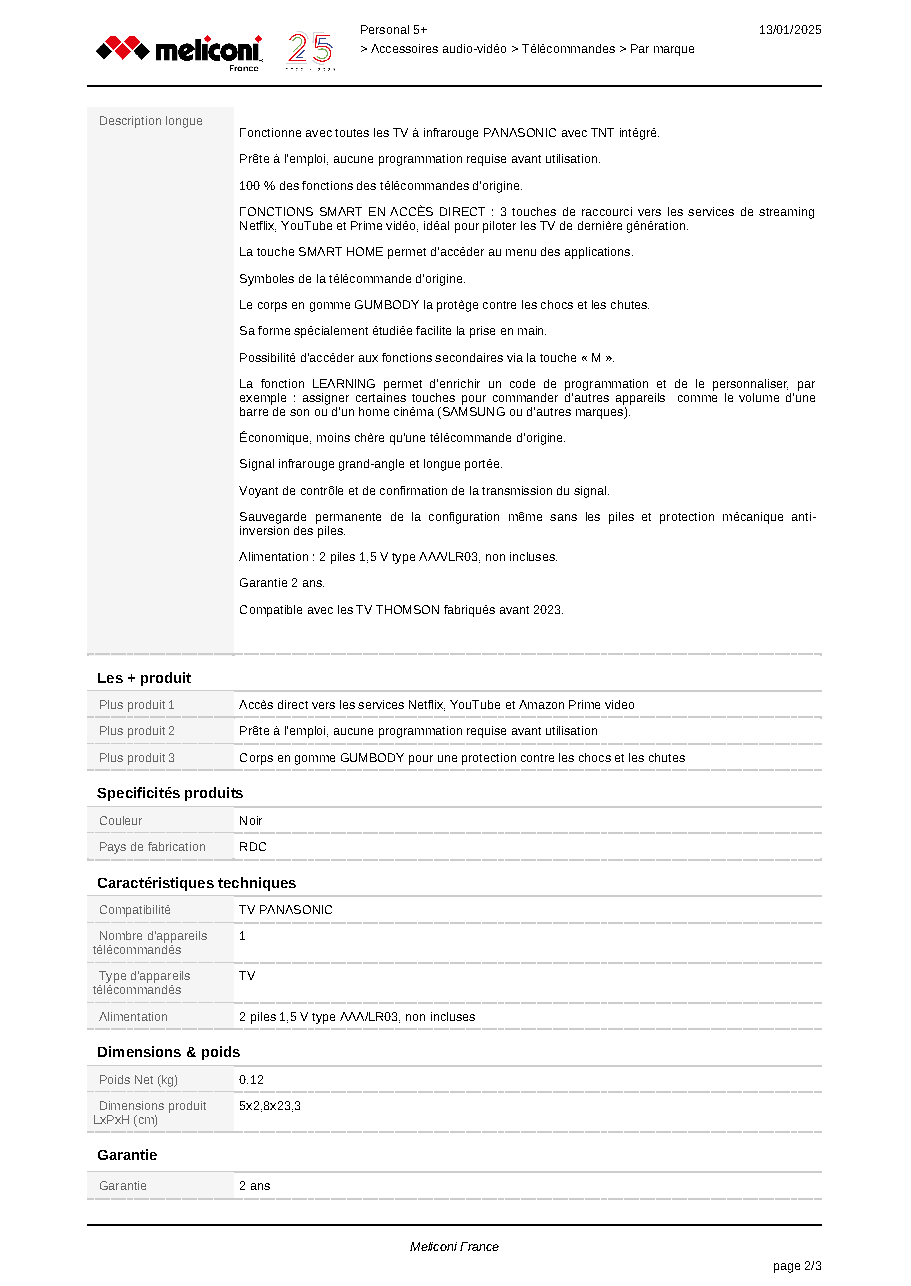 Fiche technique fournisseur