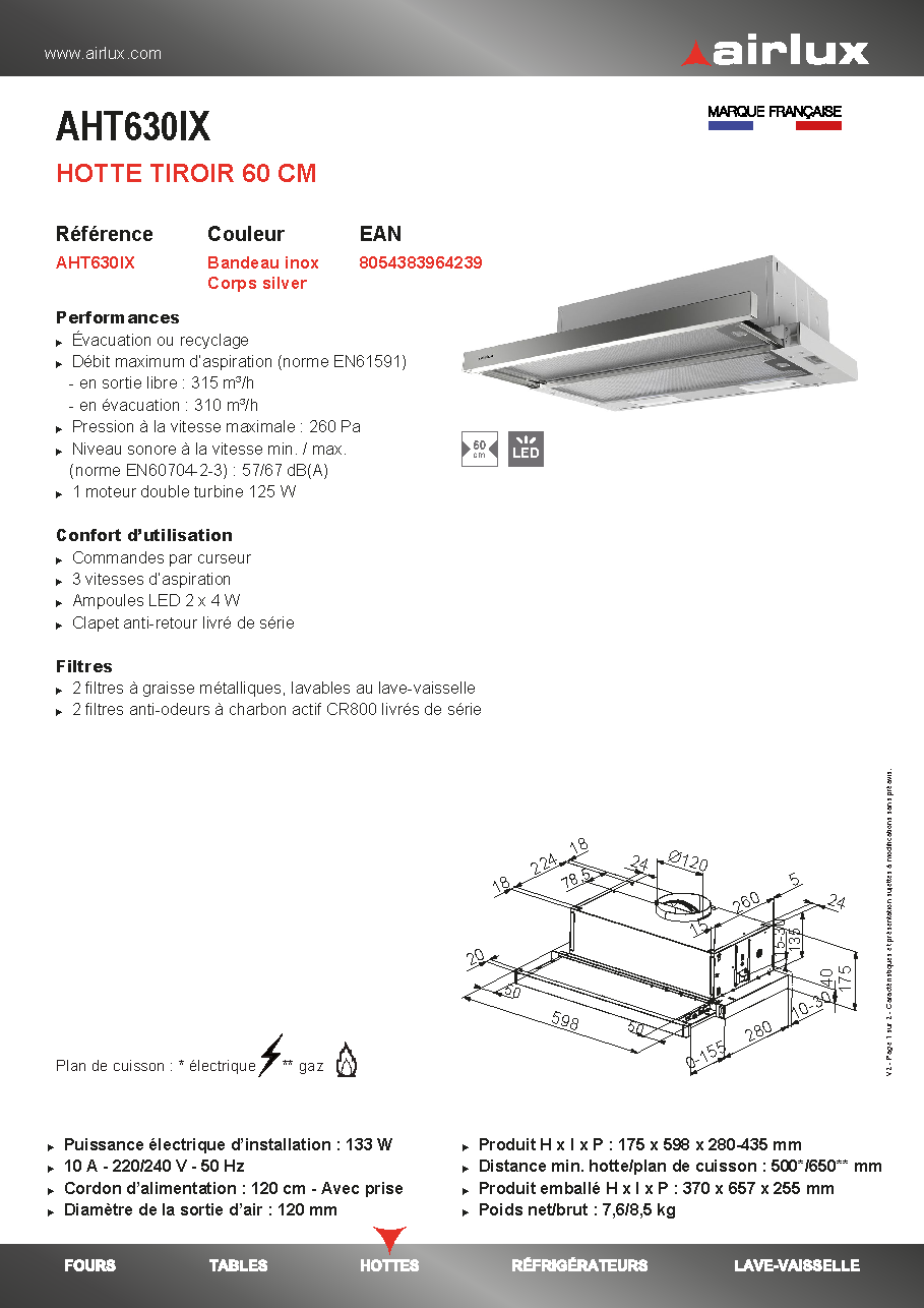 Fiche technique fournisseur