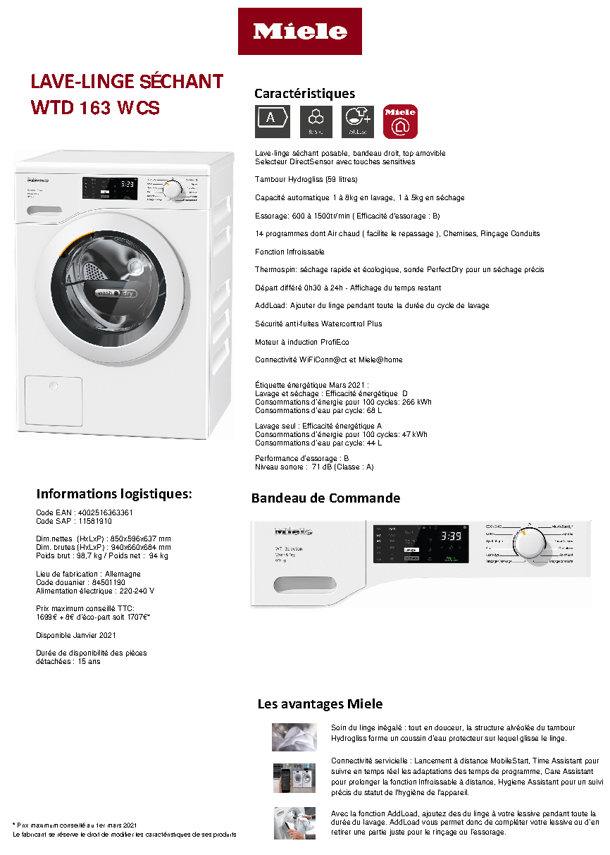 Fiche technique fournisseur