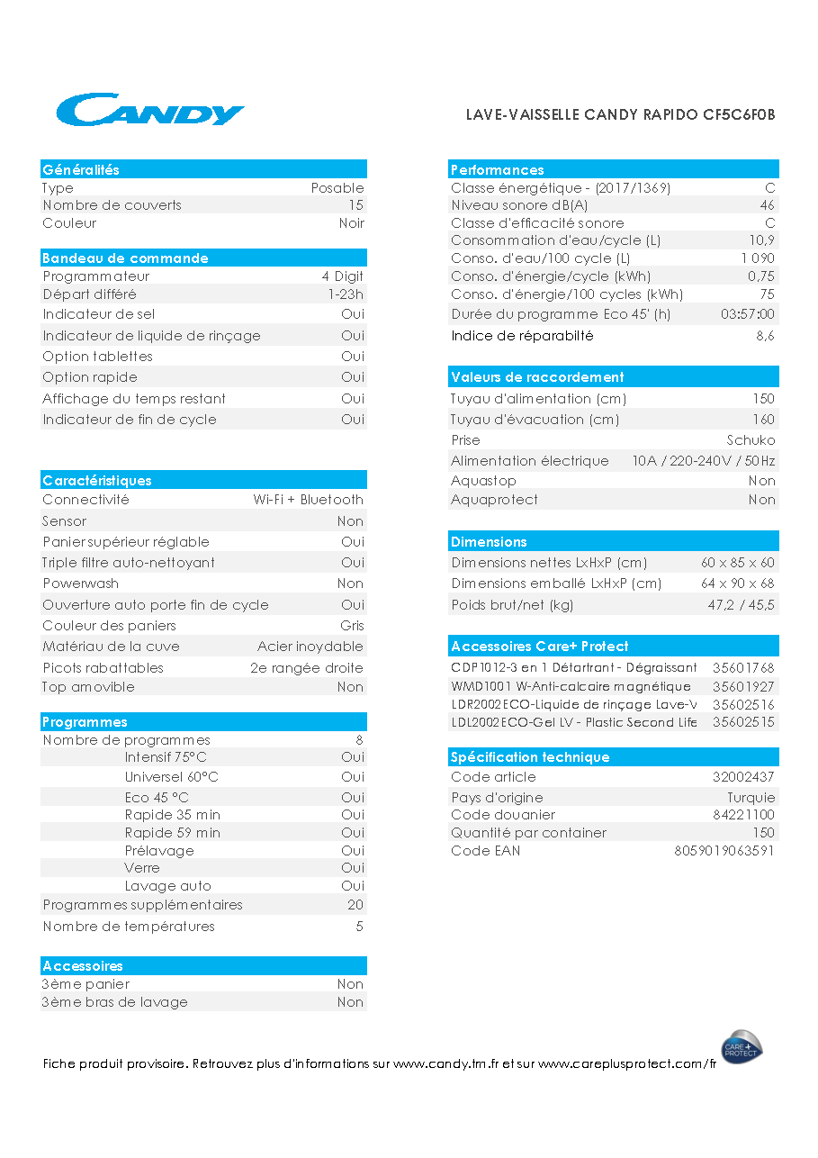 Fiche technique fournisseur