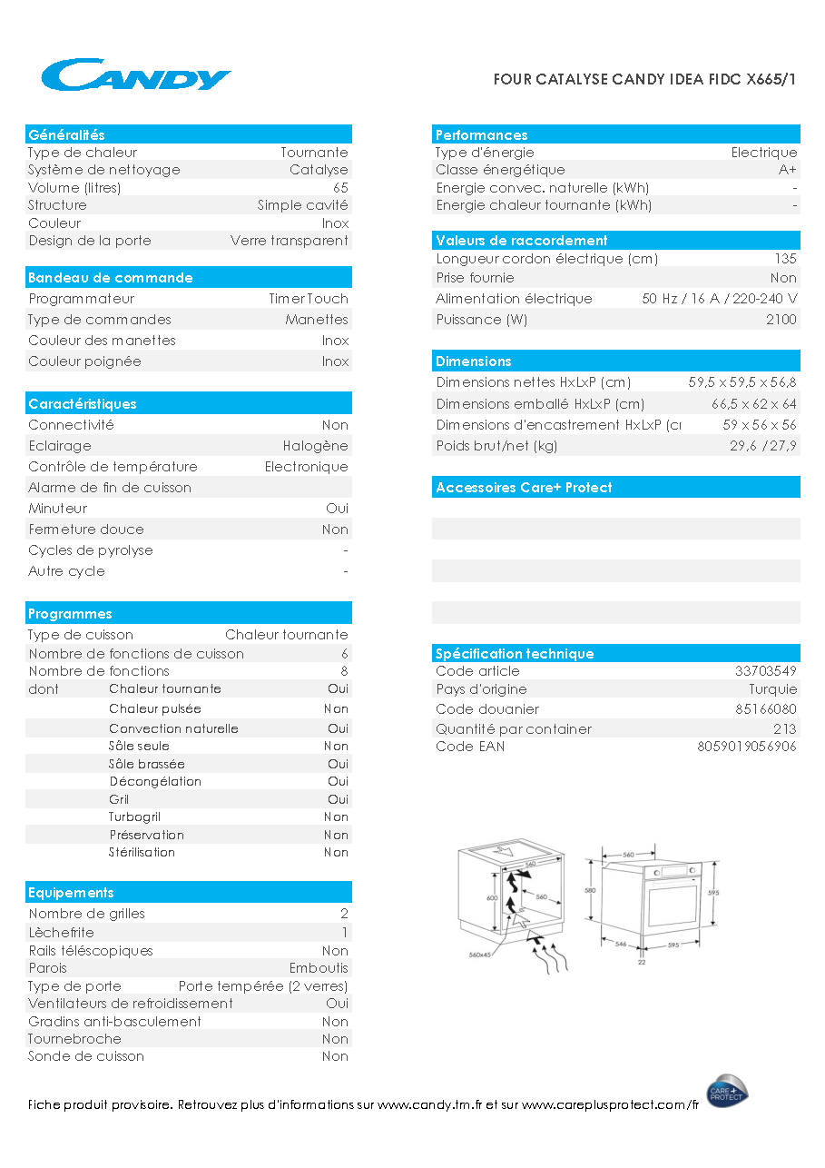 Fiche technique fournisseur