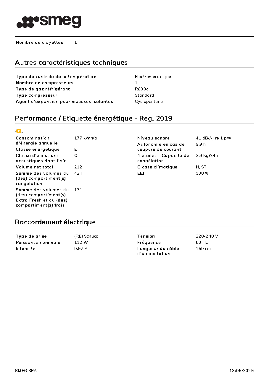 Fiche technique fournisseur