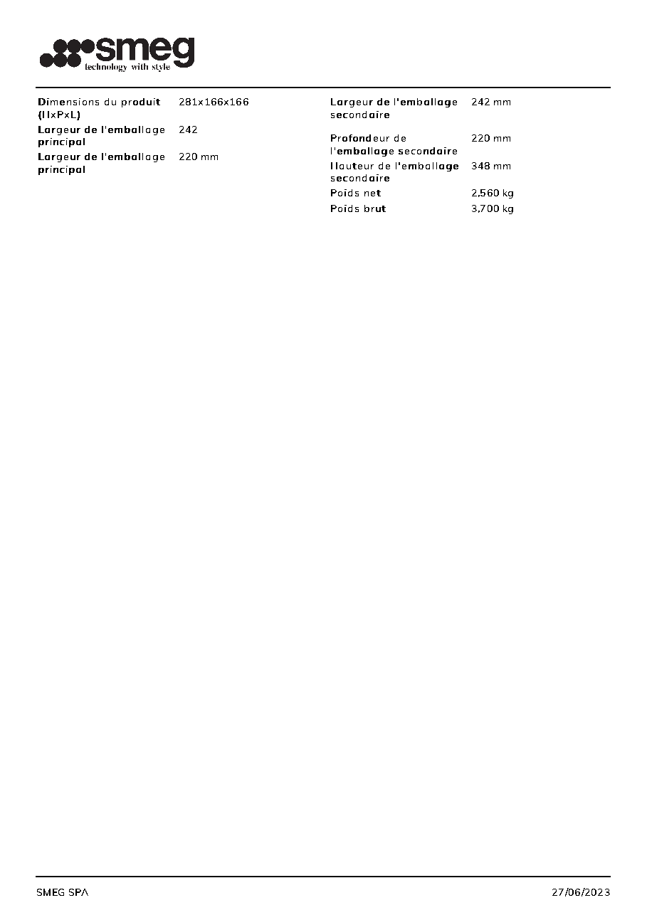 Fiche technique fournisseur