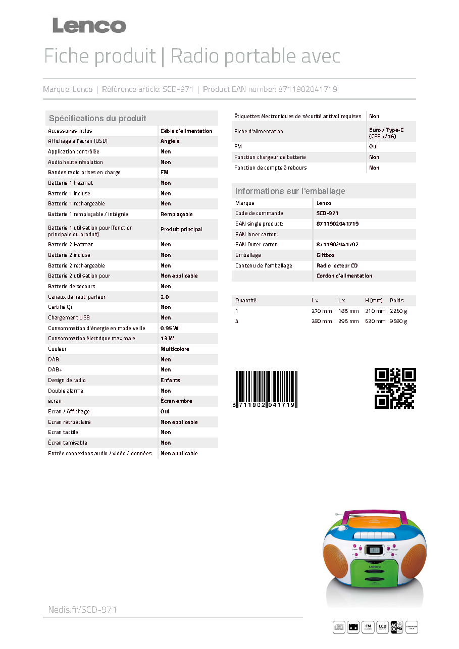 Fiche technique fournisseur