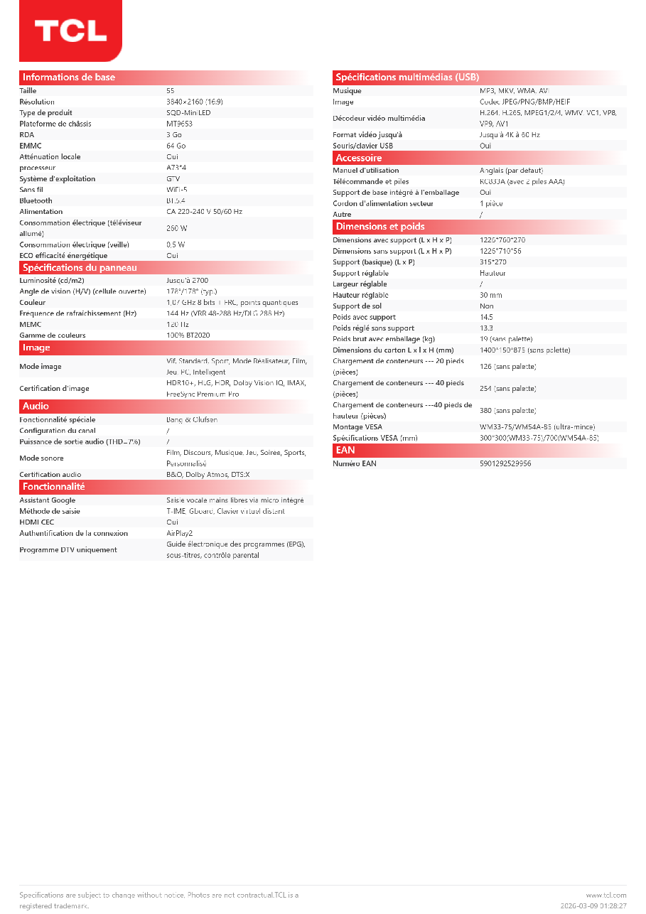 Fiche technique fournisseur