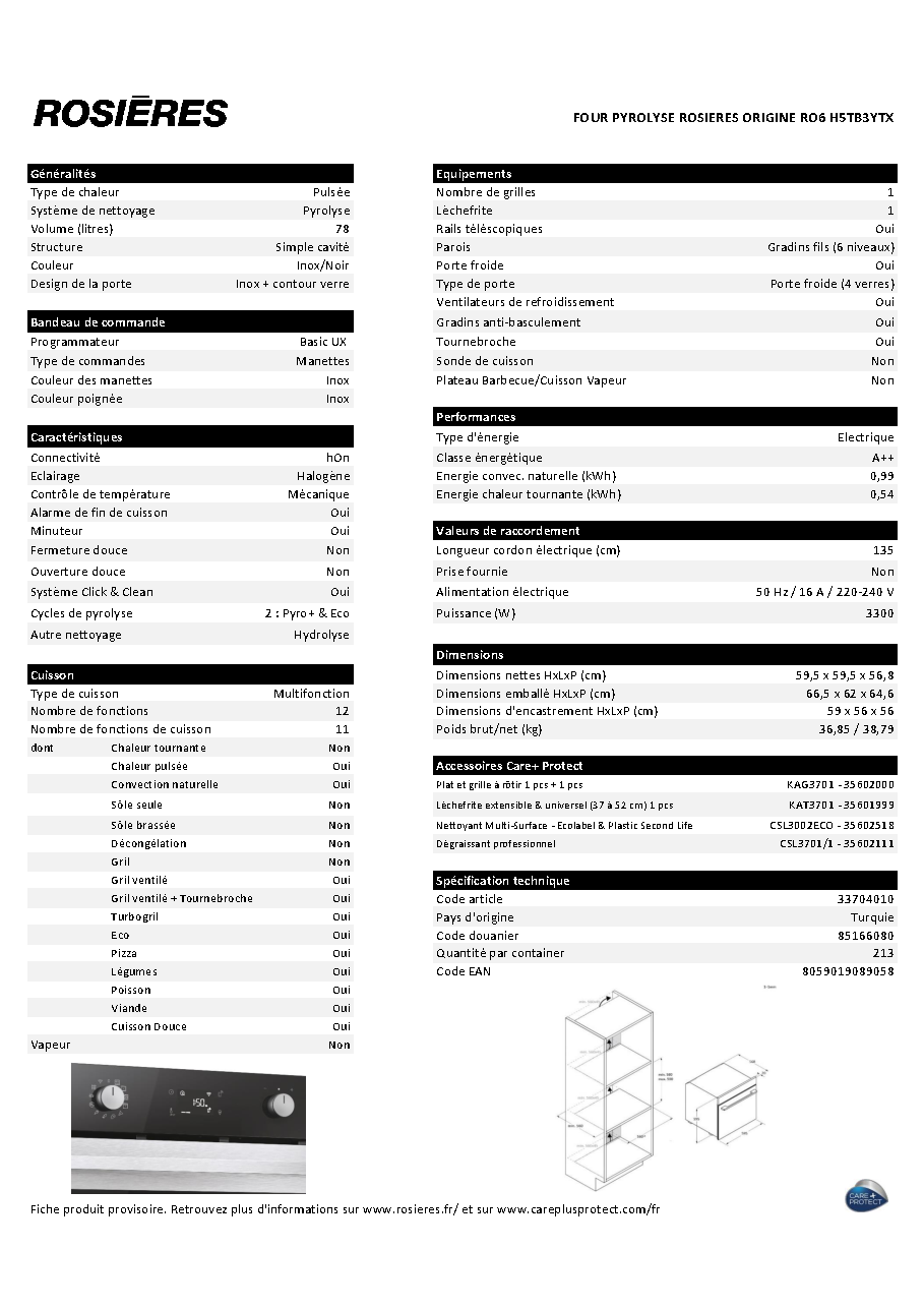 Fiche technique fournisseur