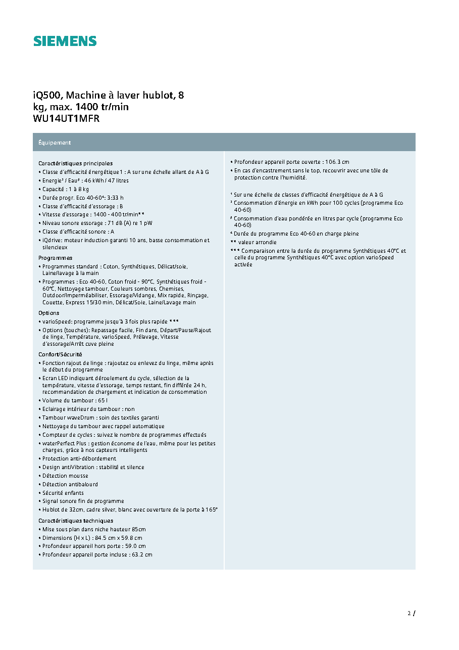 Fiche technique fournisseur