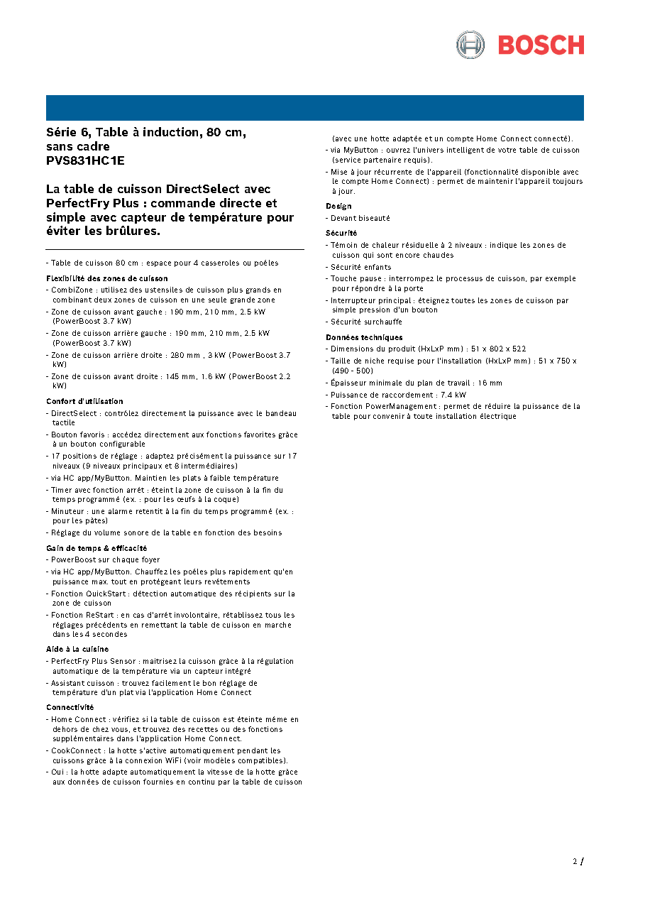 Fiche technique fournisseur