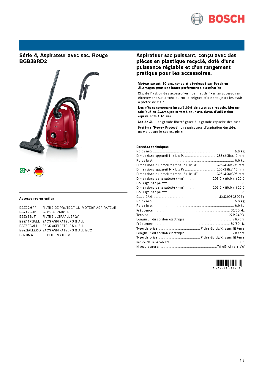 Fiche technique fournisseur
