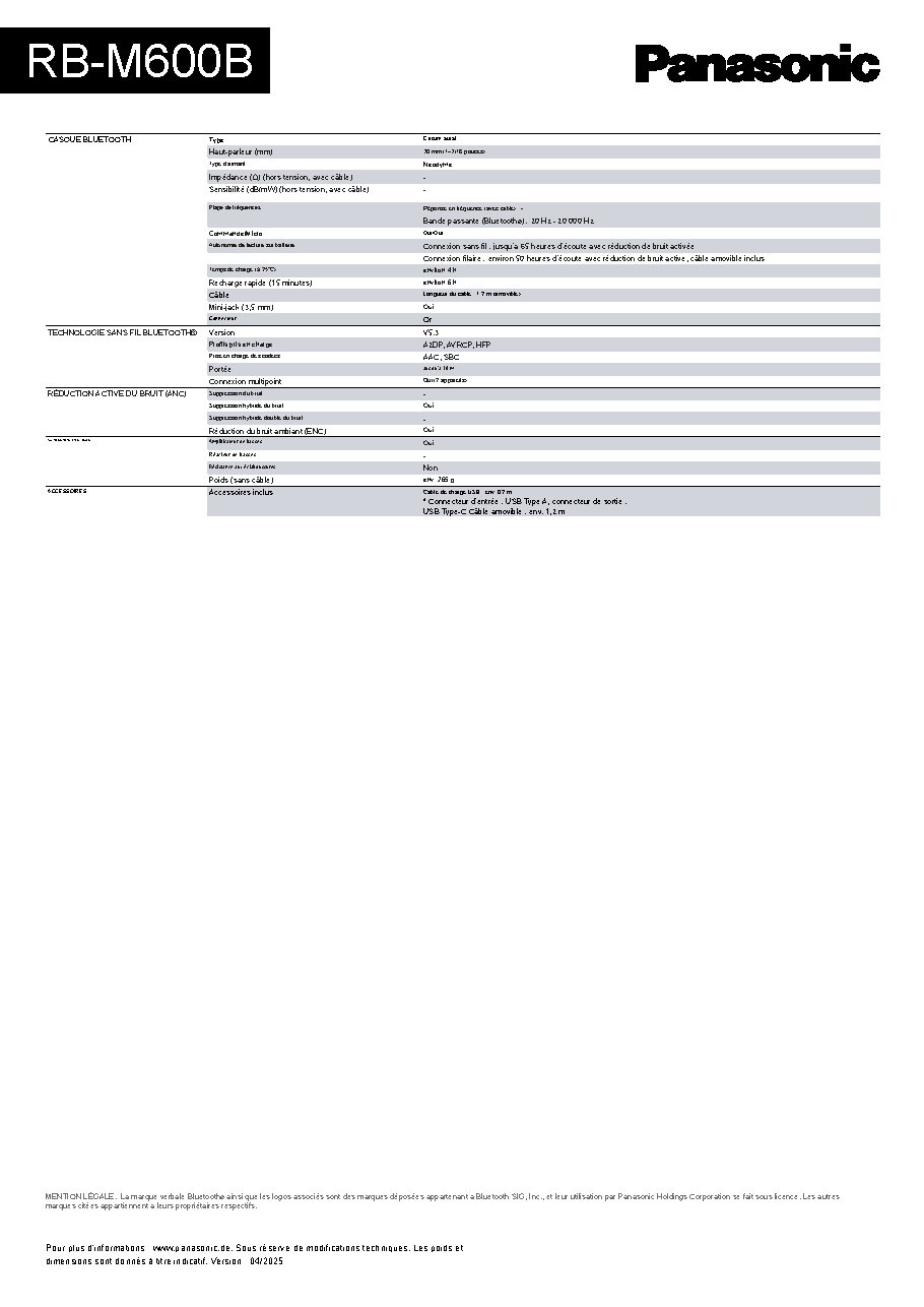 Fiche technique fournisseur