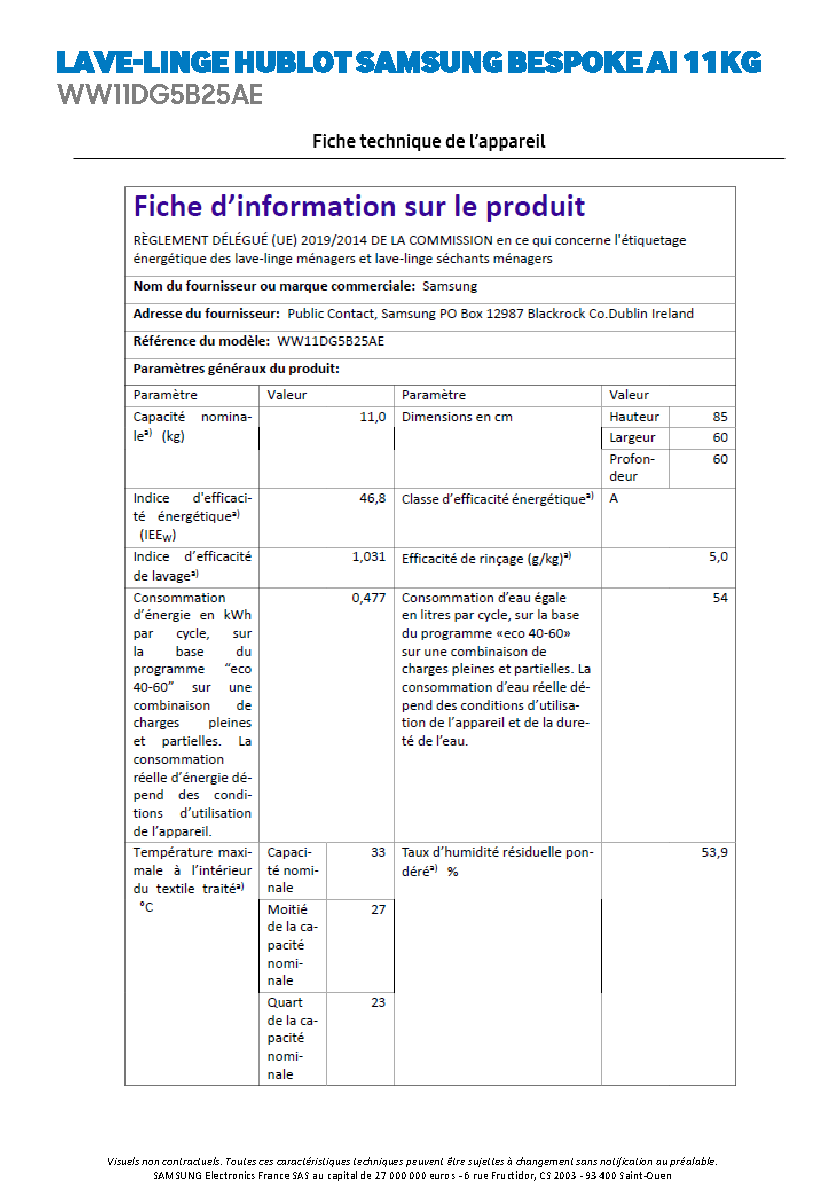 Fiche technique fournisseur
