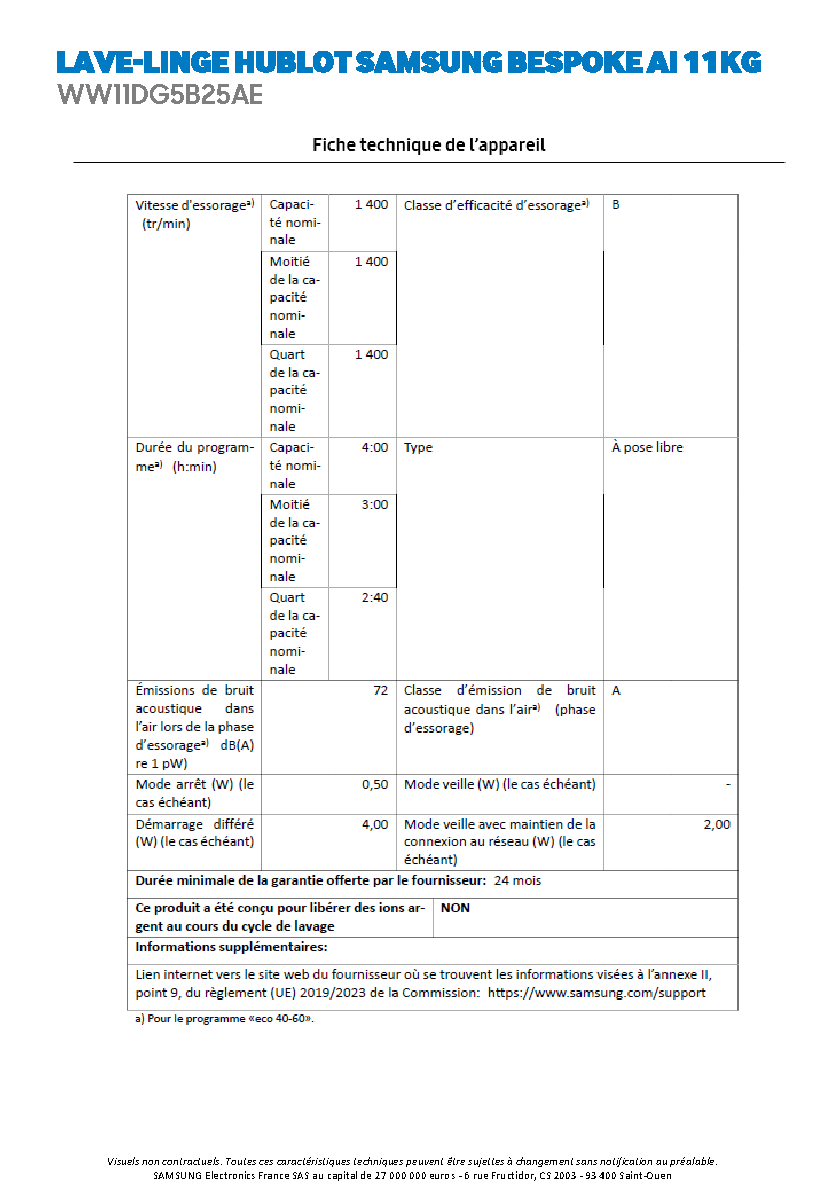 Fiche technique fournisseur
