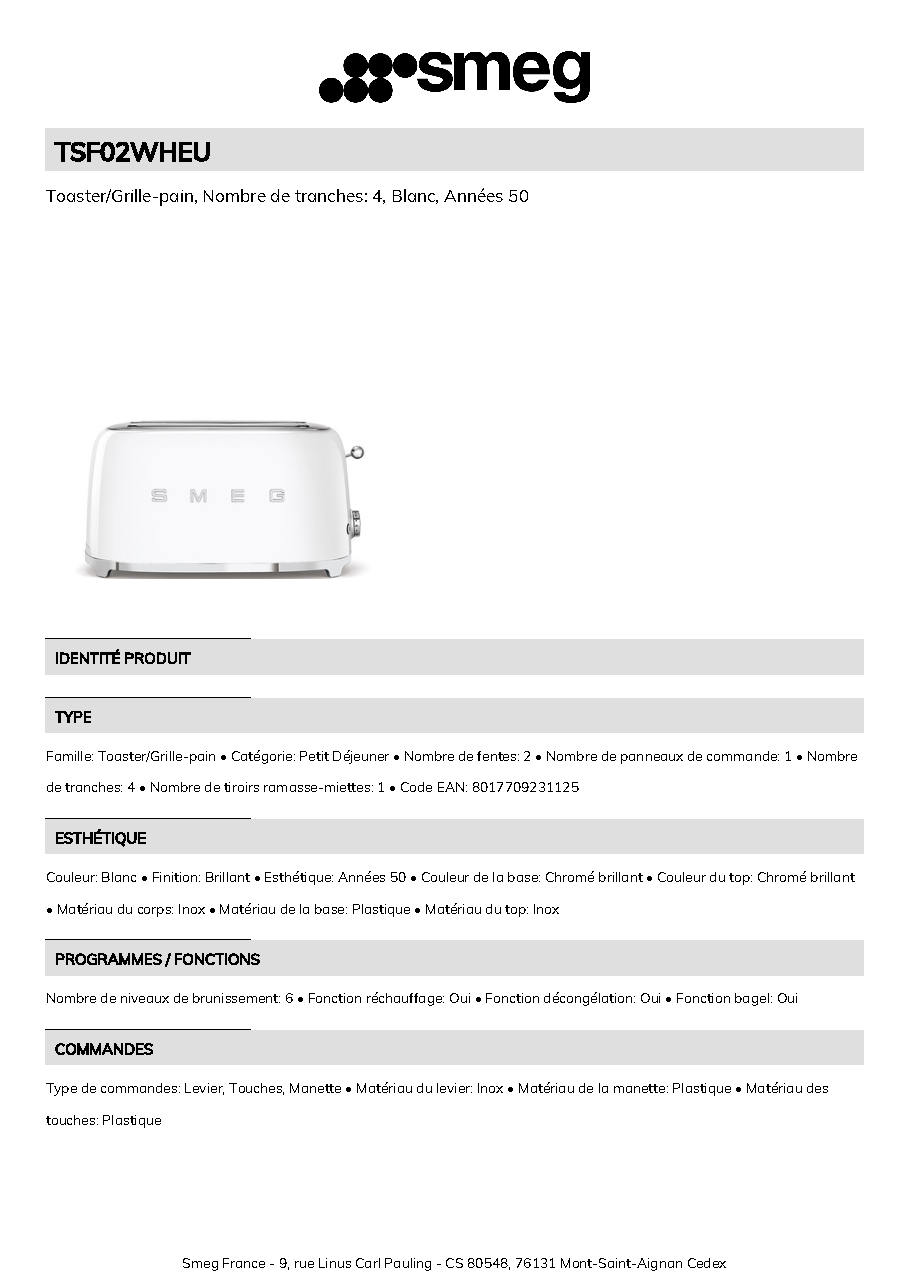 Fiche technique fournisseur
