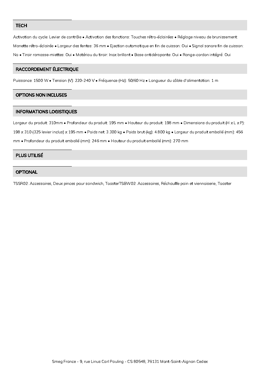 Fiche technique fournisseur