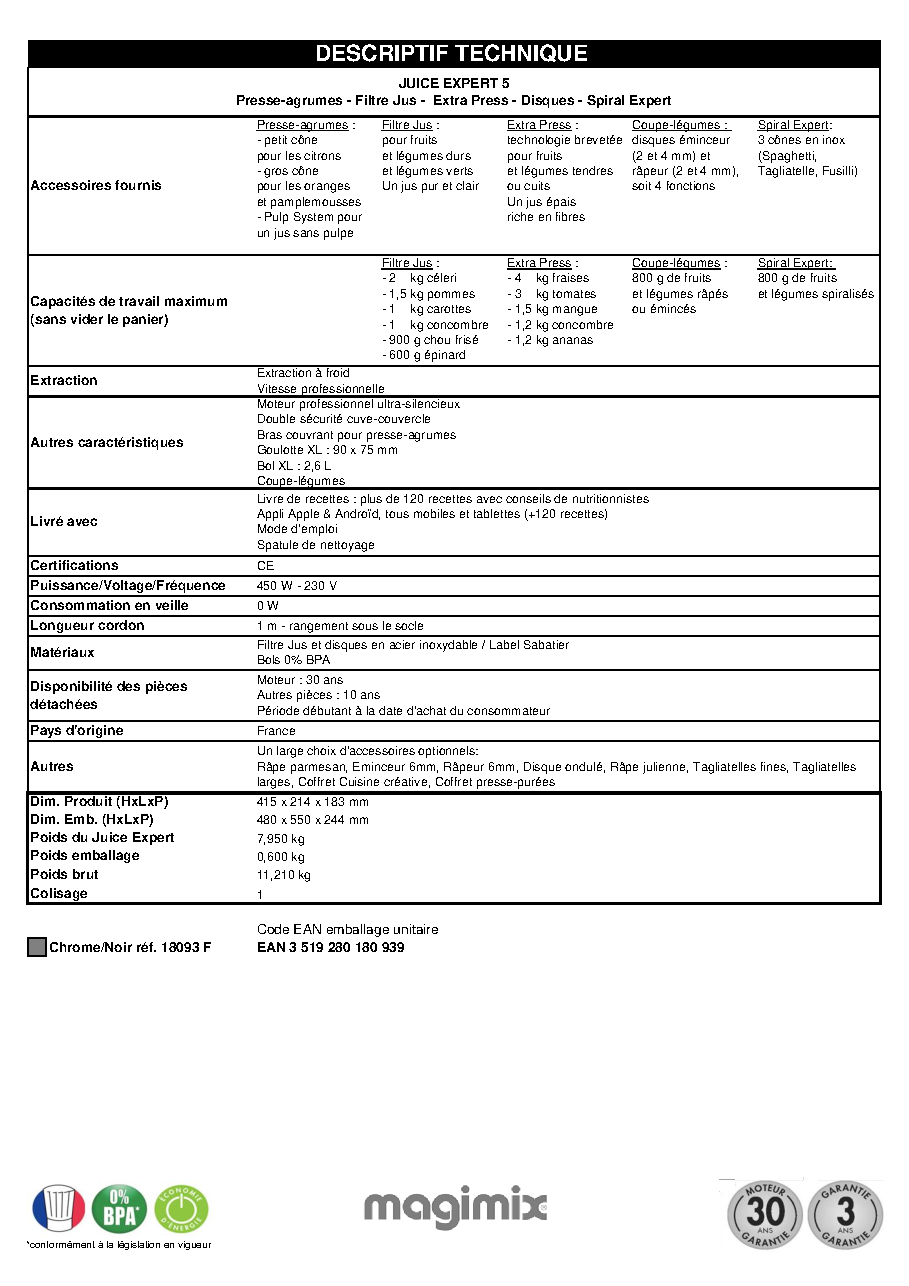 Fiche technique fournisseur