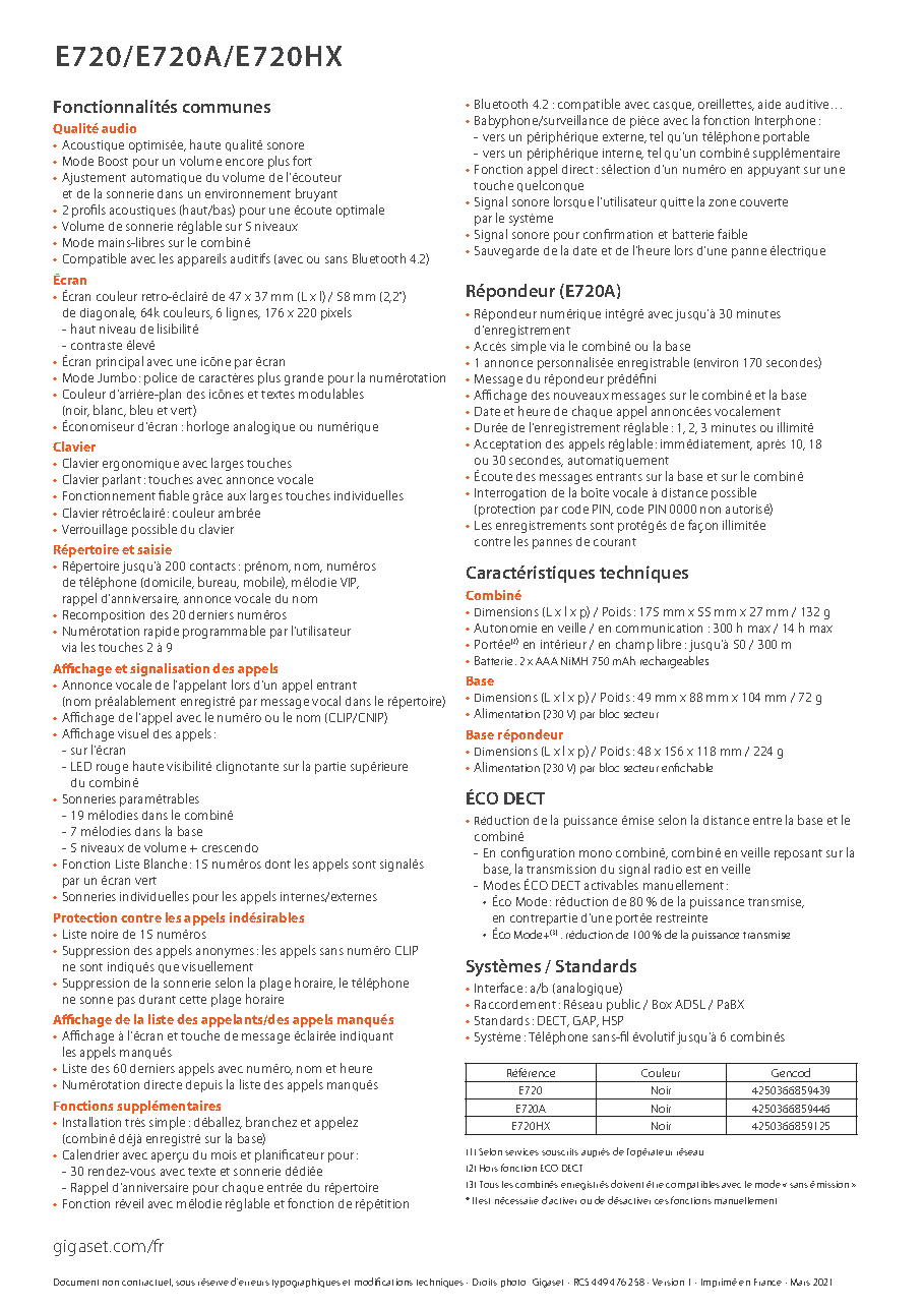 Fiche technique fournisseur