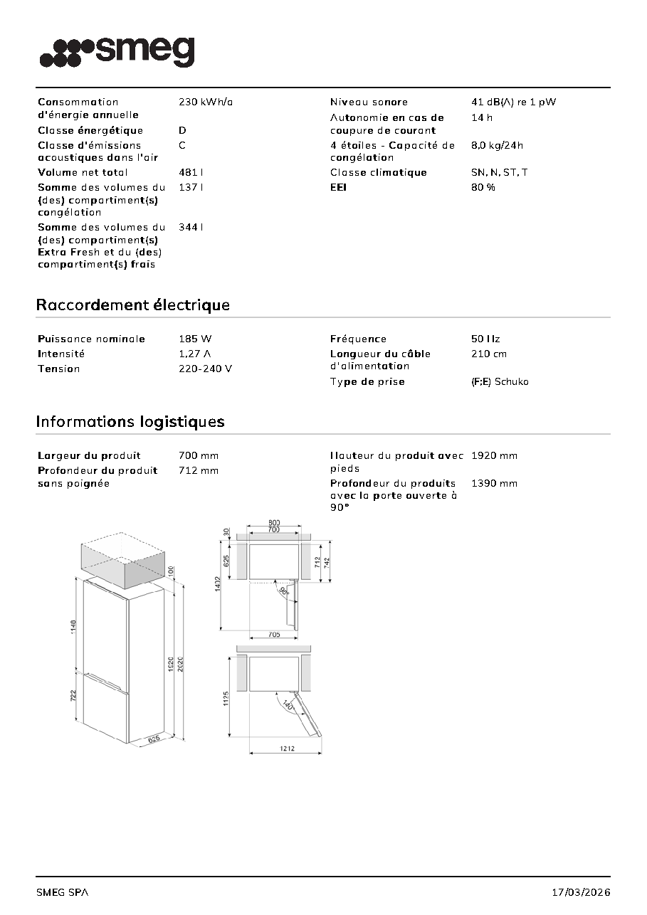 Fiche technique fournisseur