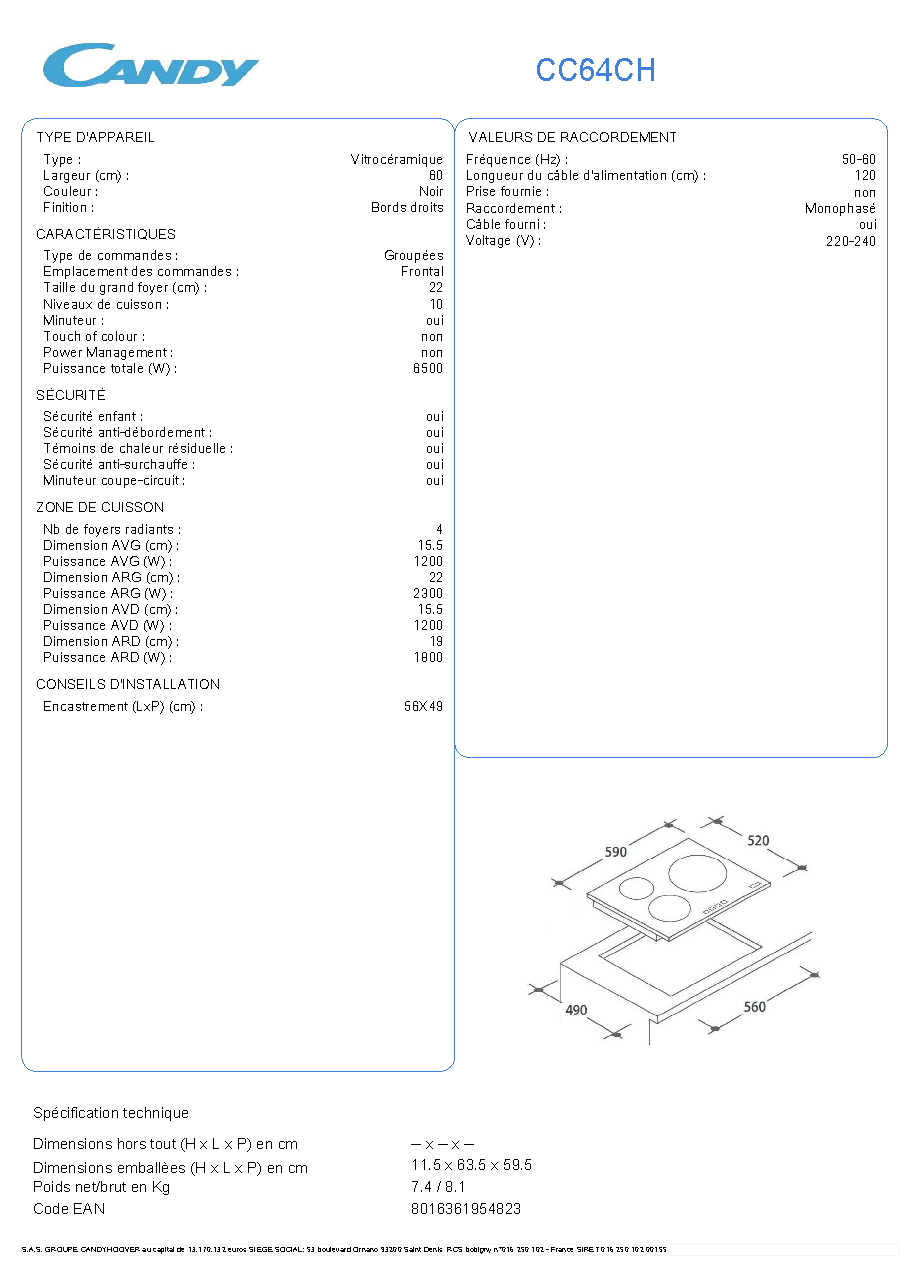 Fiche technique fournisseur