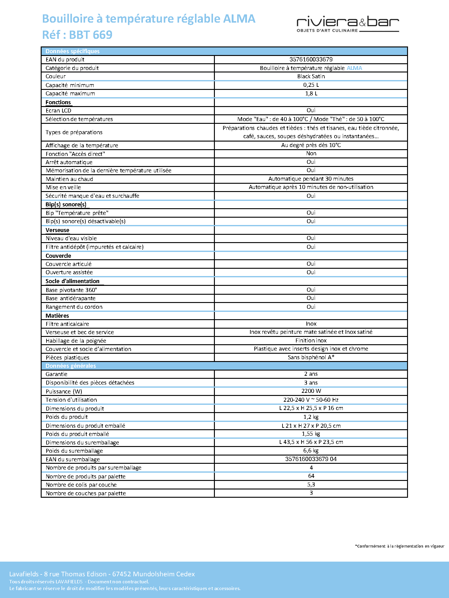 Fiche technique fournisseur