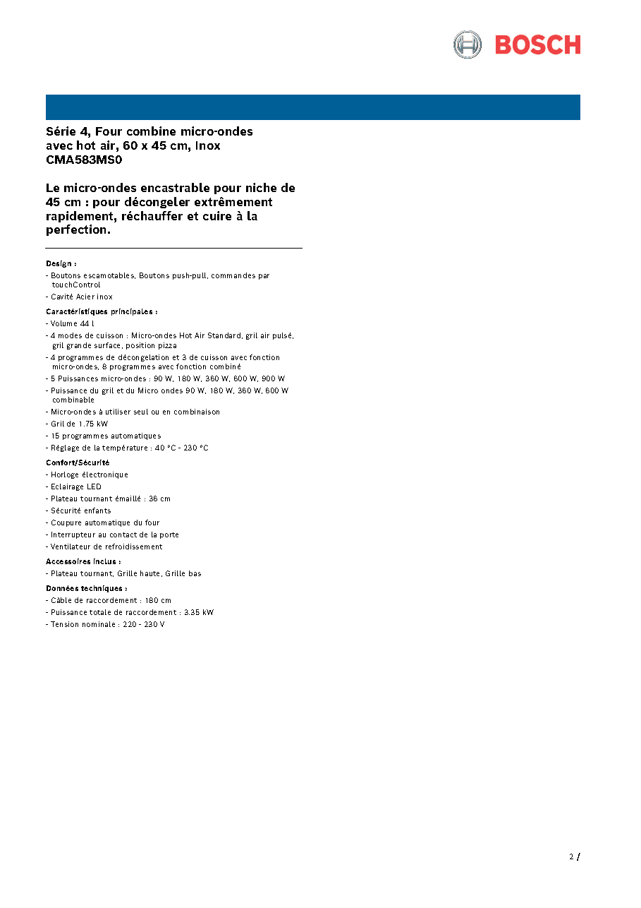 Fiche technique fournisseur