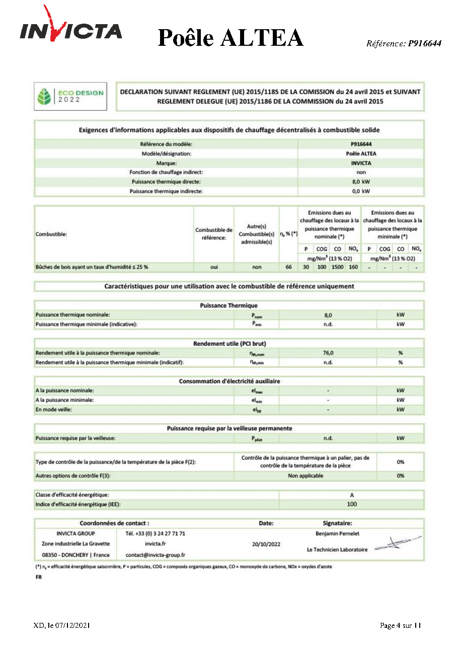Fiche technique fournisseur