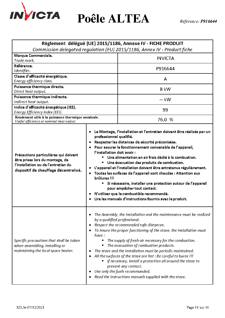 Fiche technique fournisseur