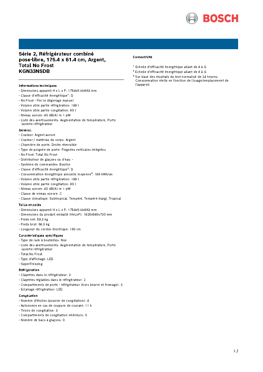 Fiche technique fournisseur